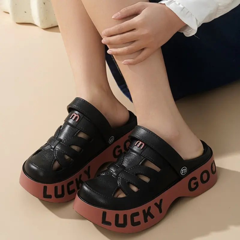 Women Platform Sandals Leisure Clogs Summer Wedges Shoes 2 Way Wear Soft EVA Thick Sole Female Indoor Beach Slippers
