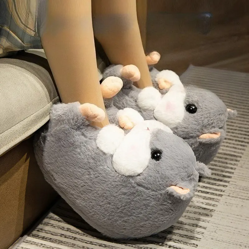 Cute Cartoon Dog Rabbit Indoor Fluffy Slippers For Women Home Floor Warm Shoes Soft Faux Fur Female Winter Cotton Shoes