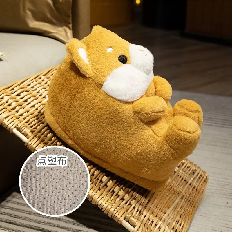 Cute Cartoon Dog Rabbit Indoor Fluffy Slippers For Women Home Floor Warm Shoes Soft Faux Fur Female Winter Cotton Shoes