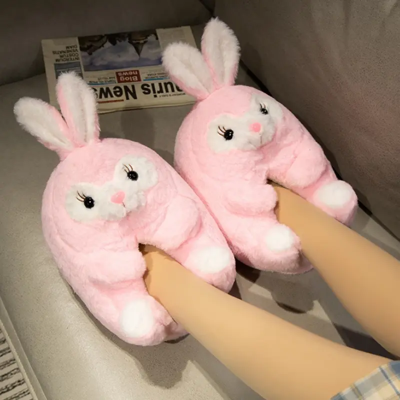Cute Cartoon Dog Rabbit Indoor Fluffy Slippers For Women Home Floor Warm Shoes Soft Faux Fur Female Winter Cotton Shoes