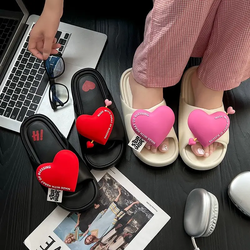 Summer Women Slipper Platform Love Indoor Beach Sandals Cloud Slide House Flip Flops Flat Female Ladies Non Slip Soft Outdoor