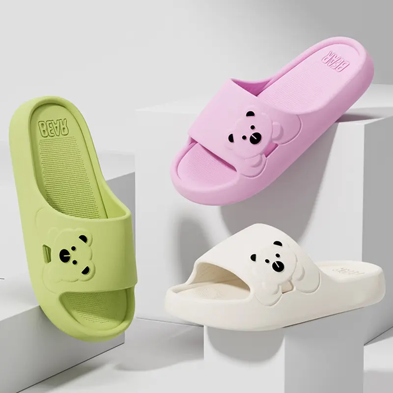 New Summer Concise Cute Bear Men's Home Shoes For Couple Cosy Slides Lithe Soft Sandals Women Slippers Gent Indoor Flip Flops