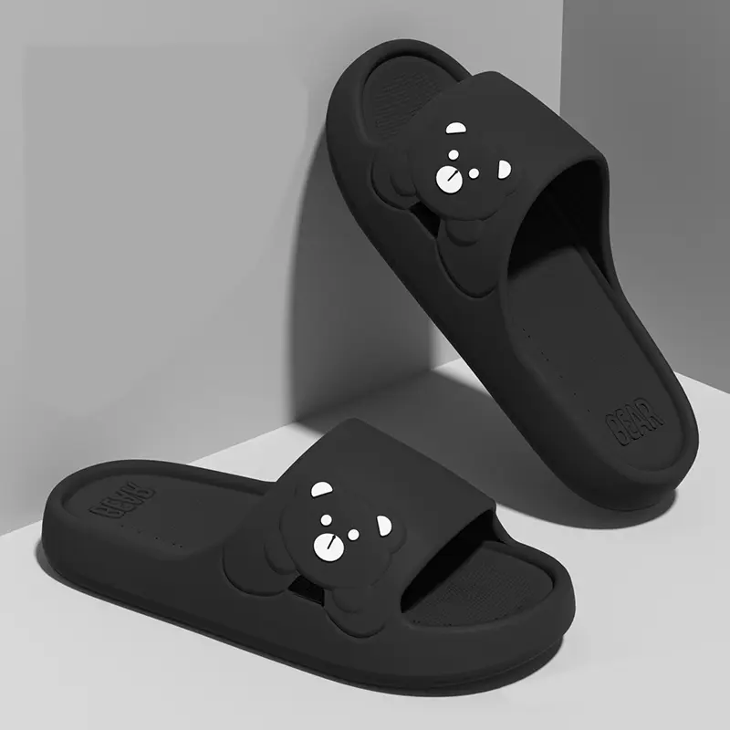New Summer Concise Cute Bear Men's Home Shoes For Couple Cosy Slides Lithe Soft Sandals Women Slippers Gent Indoor Flip Flops
