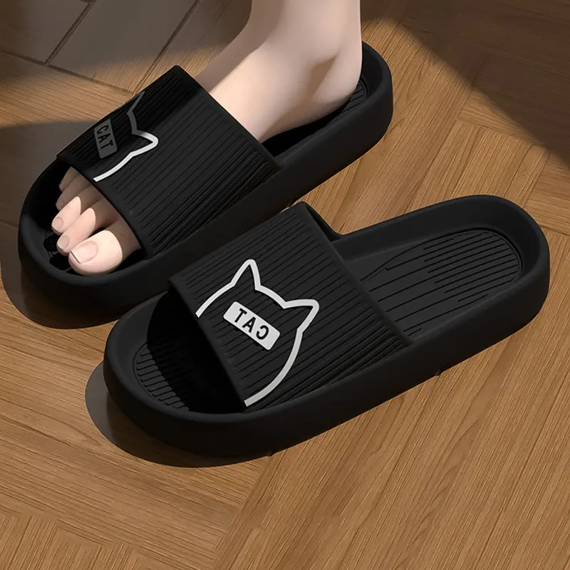 Women Slippers Bath Thick Platform Non-Slip Home Cat Cartoon Flip Flops Summer Beach Sandals Couple Slides Indoor Shoes