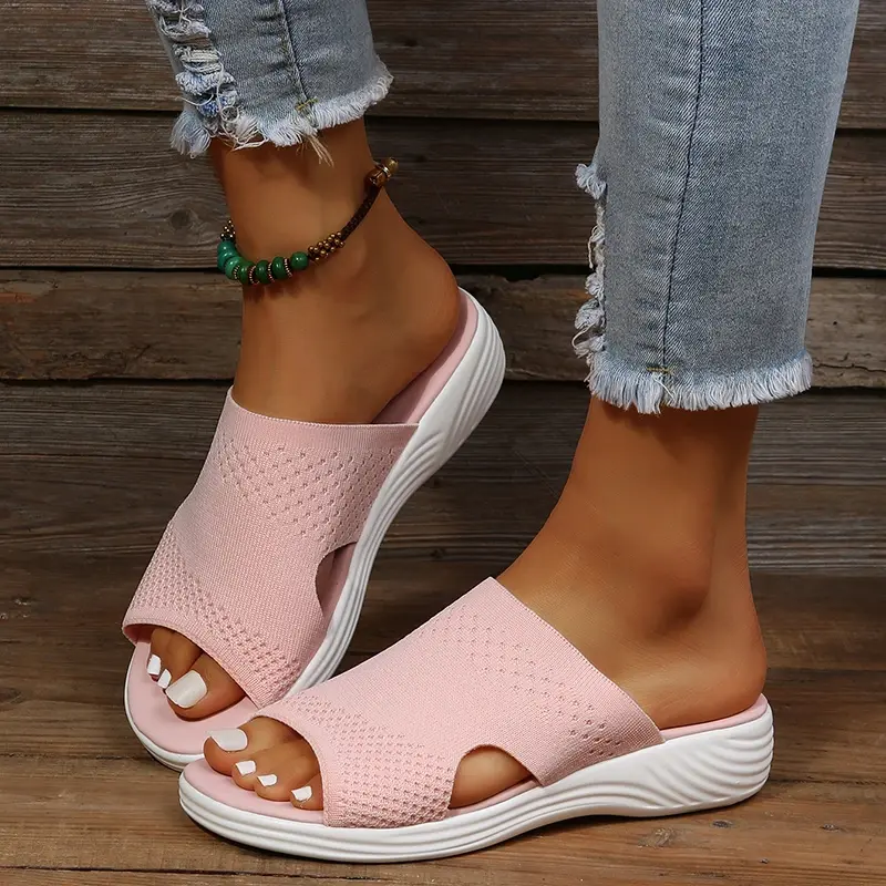New Women'S Casual Slippers Fashion Fly Woman Mesh Beach Flats Outdoor Polyurethane Light Platform Sandals Sandália Flip Flop
