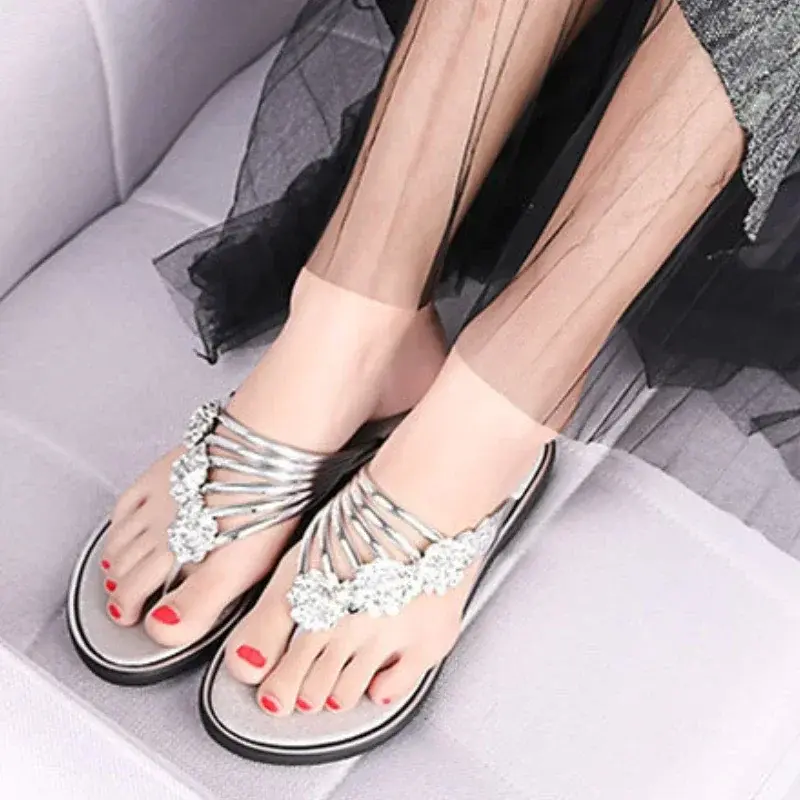 Women's Floral Flip Flops Summer Korean Style Flat Shoes Casual Lightweight Slippers Plus Size Beach Sandals Pantuflas De Mujer