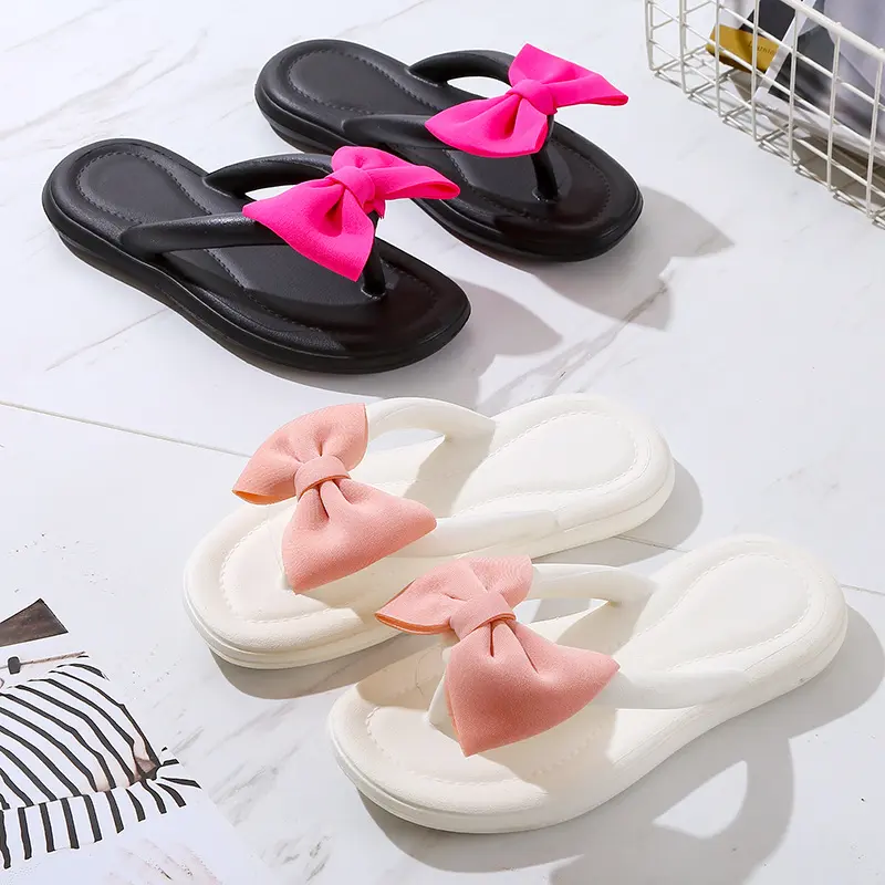 2024 New Women's Bowknot Slippers Adult Sweet Non-Slip Bow Flip Flops Girls Soft Candy Color Fashion Flat Slides Indoor Sandals