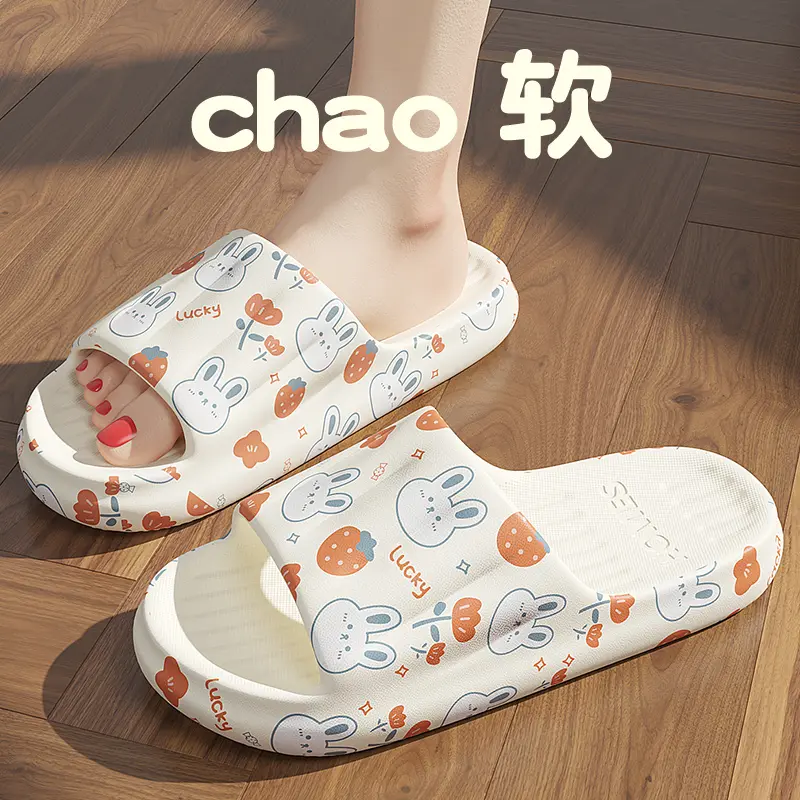 Cartoon Bear Graffiti Heart RabbPrint Women Slippers Men Flip Flops Thick Soft EVA Non-slip Summer Sandals Home Beach Slides
