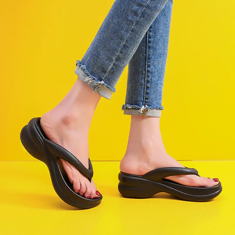 Thick Sole Wedges Flip Flops For Women Summer Clip  Platform Sandals Woman Non-slip Beach Slippers Girls Outdoor Slides