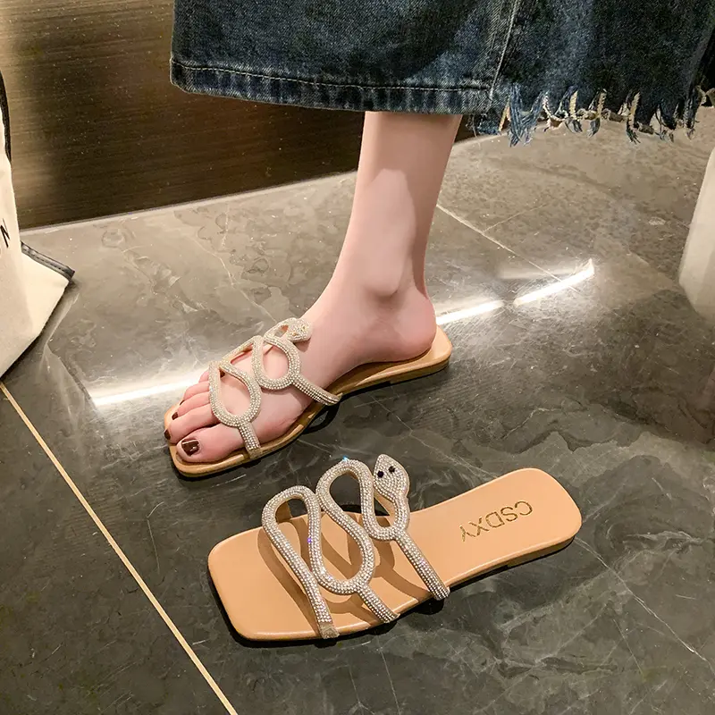 Crystal Rome Women's Slipper Fashion Summer Bling Flat Shoe Comfort Sandals for Women Outdoor Casual Party Flip Flops Slippers