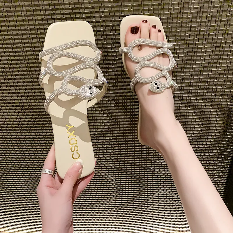 Crystal Rome Women's Slipper Fashion Summer Bling Flat Shoe Comfort Sandals for Women Outdoor Casual Party Flip Flops Slippers