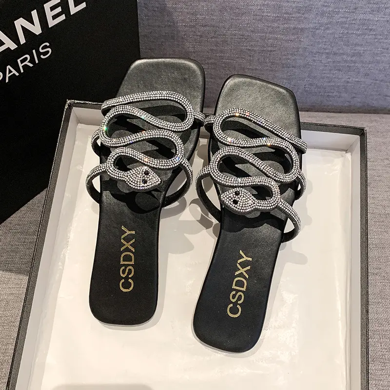 Crystal Rome Women's Slipper Fashion Summer Bling Flat Shoe Comfort Sandals for Women Outdoor Casual Party Flip Flops Slippers