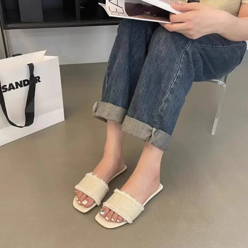 Women's Slippers Solid Color Open-toe Set Foot Vacation Beach Flat Sandals Casual Flip Flops Summer Indoor Women Slides Shoes
