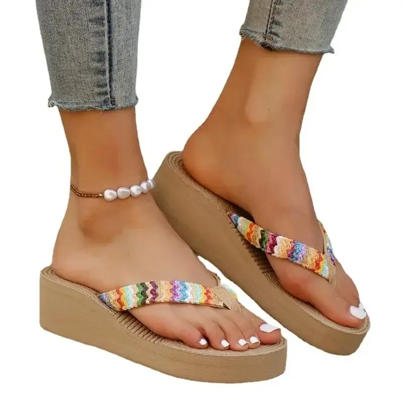 Summer Women's Slippers Wedge Thick Sole Women's Shoes Outdoor Beach Slippers Fashion Flip Flop Bohemian Style Sandals