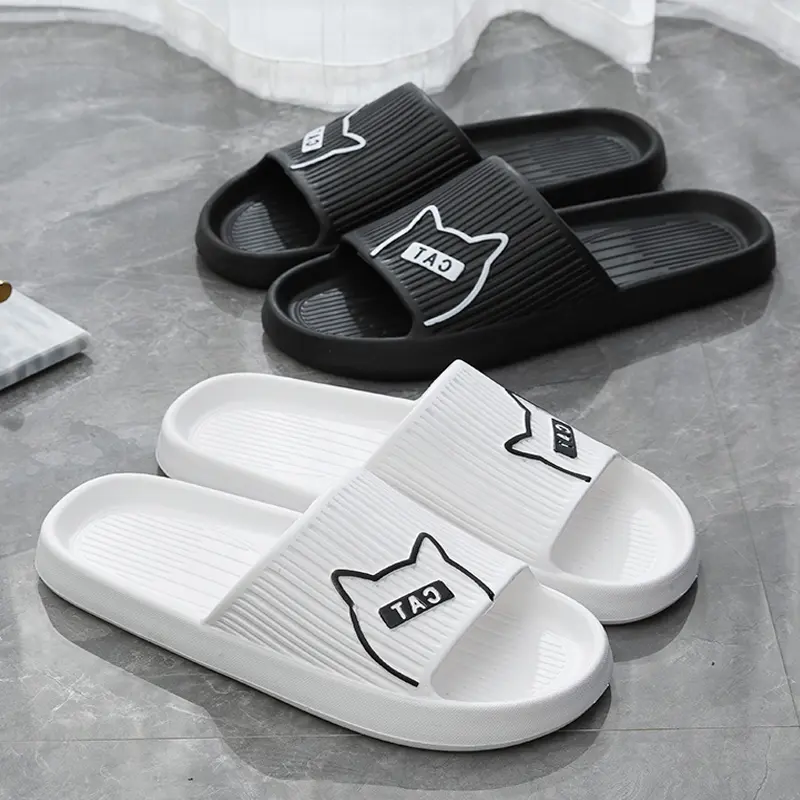 Women Slippers Bath Thick Platform Non-Slip Home Cat Cartoon Flip Flops Summer Beach Sandals Couple Slides Indoor Shoes