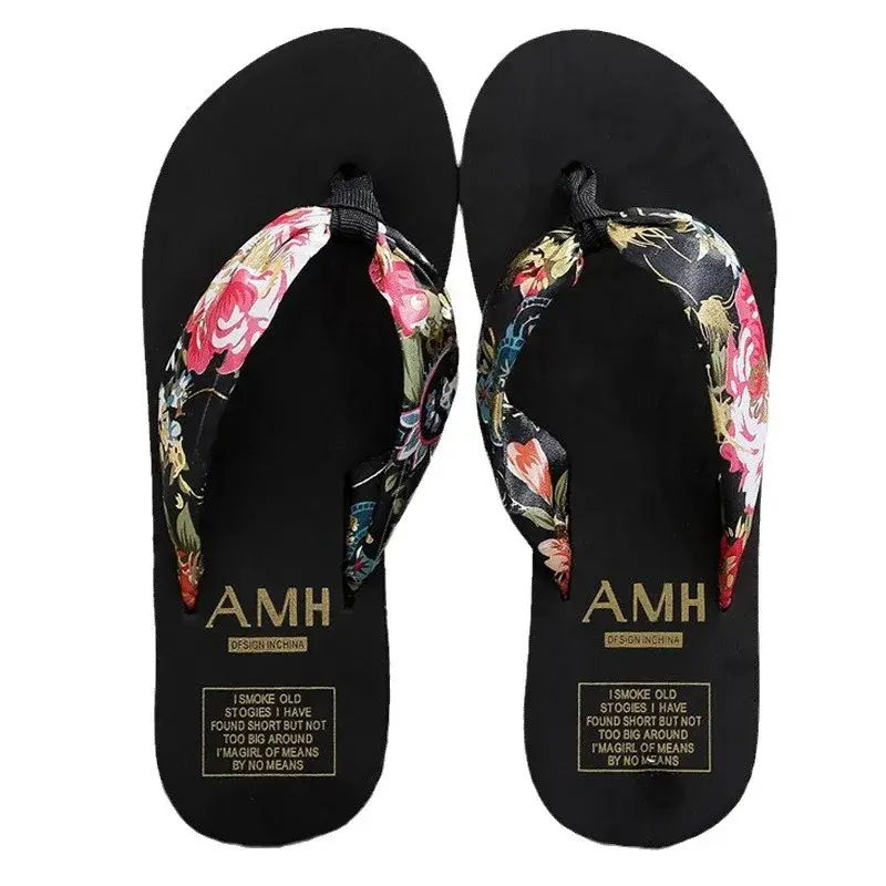 Summer flip flops for women, bohemian silk and satin straps, casual lame and beach slippers women