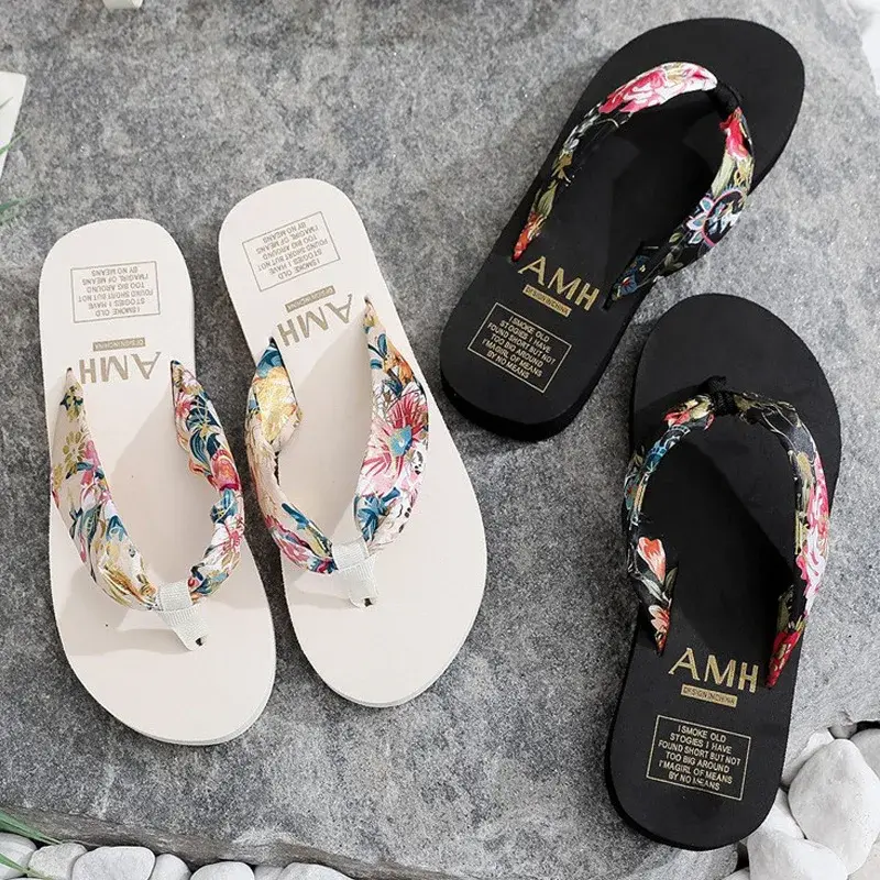 Summer flip flops for women, bohemian silk and satin straps, casual lame and beach slippers women