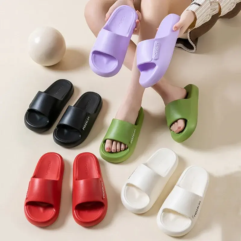 2025 New Summer Thick Platform Eva Pillow Slippers for Women Letter Print Soft Sole Home Slides Woman Non Slip Beach Flip Flops