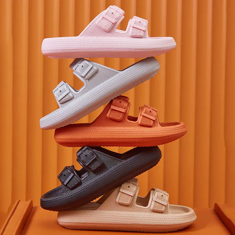 Soft Platform Cloud Slippers Women Adjustable Buckle Pillow Slide Sandals Woman 2023 Summer Thick Sole Non-Slip Beach Flip Flops