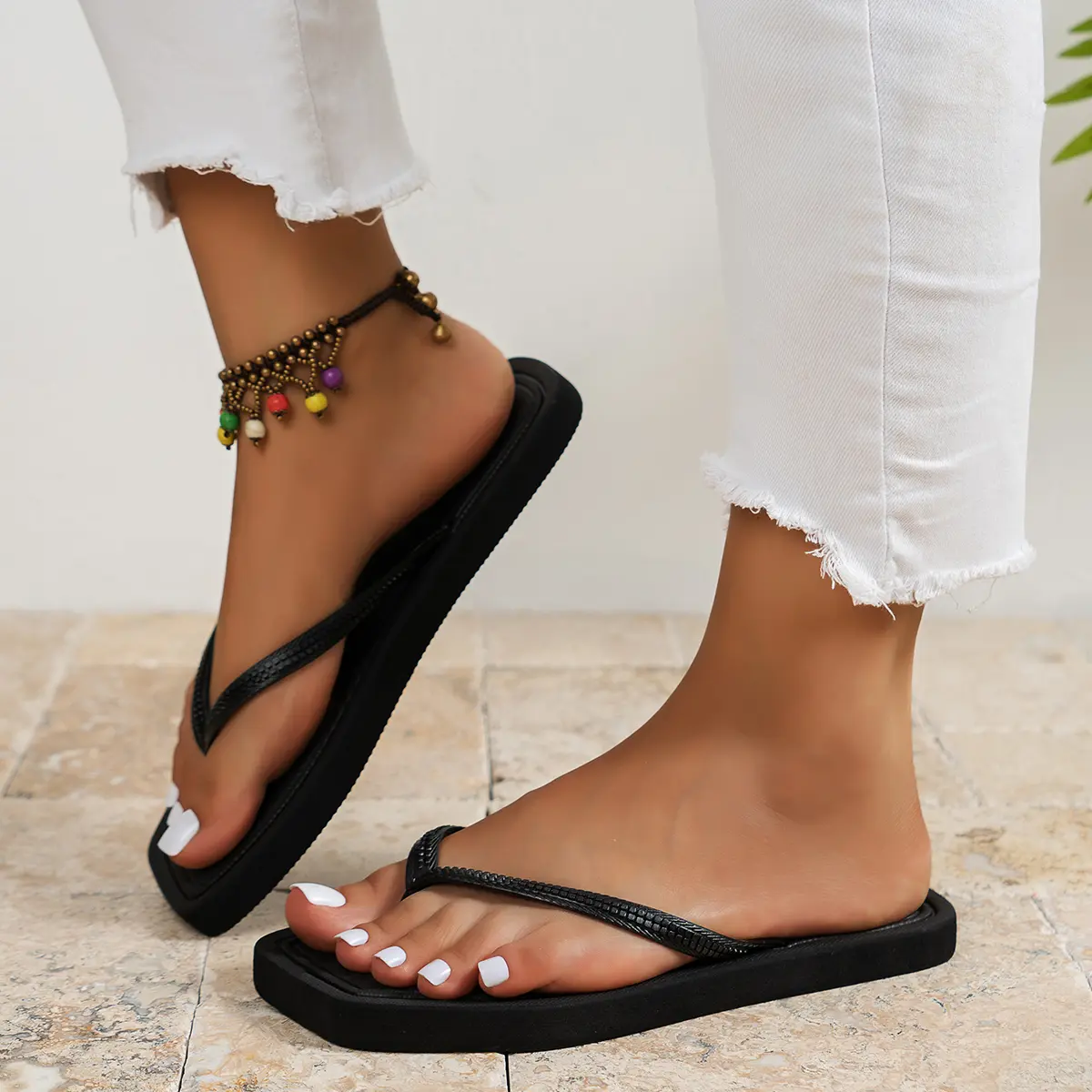 Summer Women Flip Flops casual solid color comfortable non-slip lightweight indoor outdoor beach square head EVA flat sandals