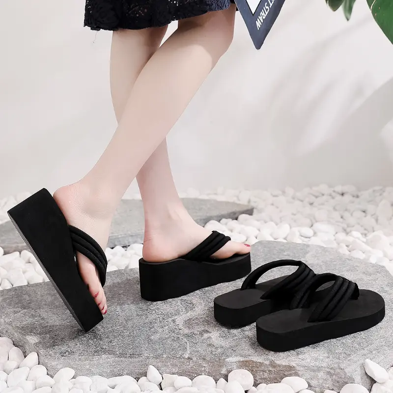 Women's Fashion Wedge Flip Flops Summer Platform Lightweight Beach Slippers Black Girls Indoor Street Sandals