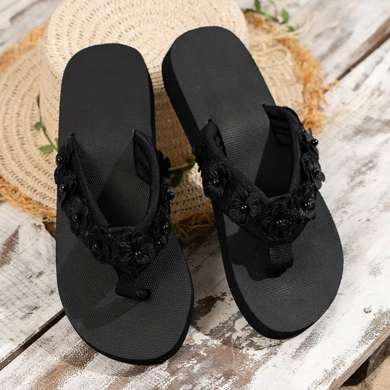 Women's Flower Decor Fashionable Flip Flops Casual Clip Toe Flat Sandals Woman Comfort Non Slip Outdoor Beach Slippers Plus Size