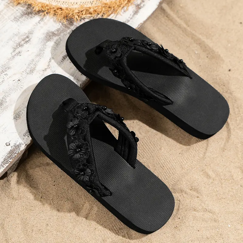 Women's Flower Decor Fashionable Flip Flops Casual Clip Toe Flat Sandals Woman Comfort Non Slip Outdoor Beach Slippers Plus Size