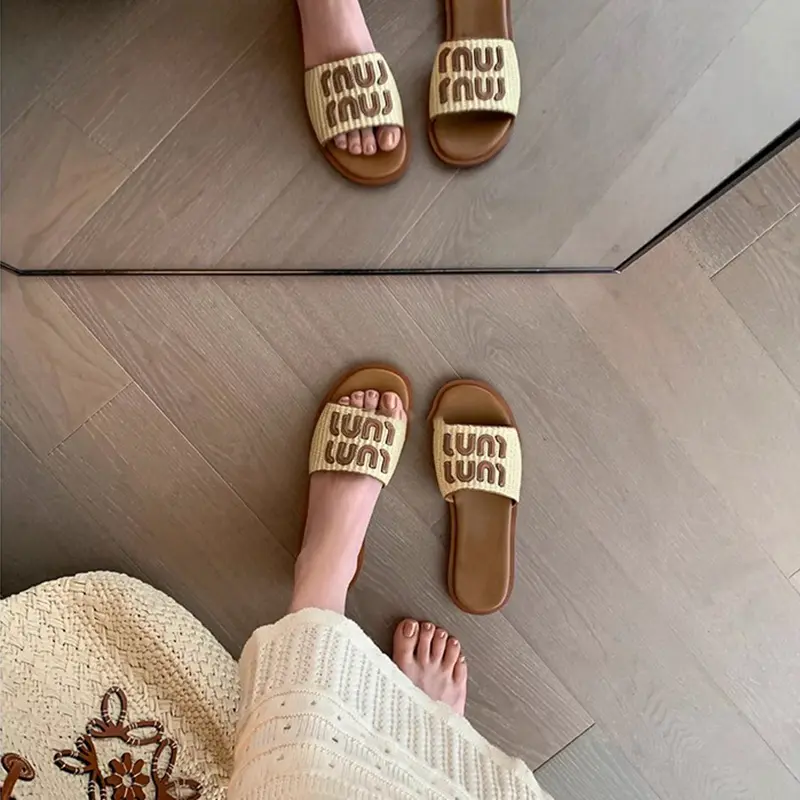 Women's Sandals Summer New Flat Shoes Casual Soft Sole Women's Vacation Fashion Braided Beach Flip Flops Zapatos De Mujer