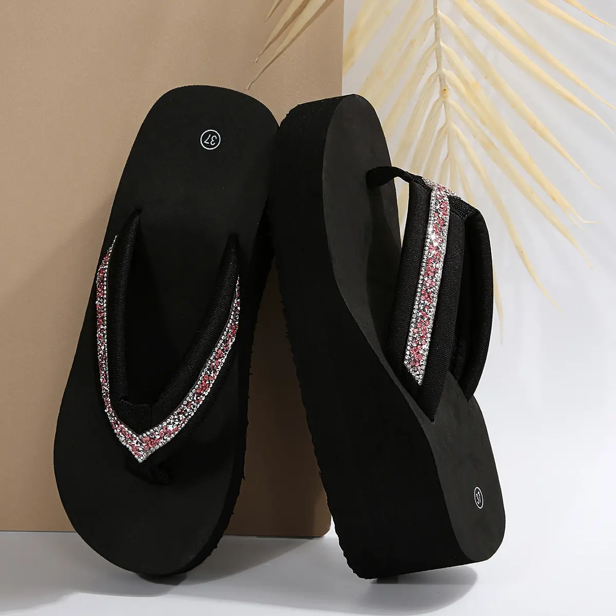 Shiny Crystal Platform Flip Flops Women 2025 Summer Clip Toe Wedge Slippers Woman Non Slip Thick Bottom Beach Sandals Slides