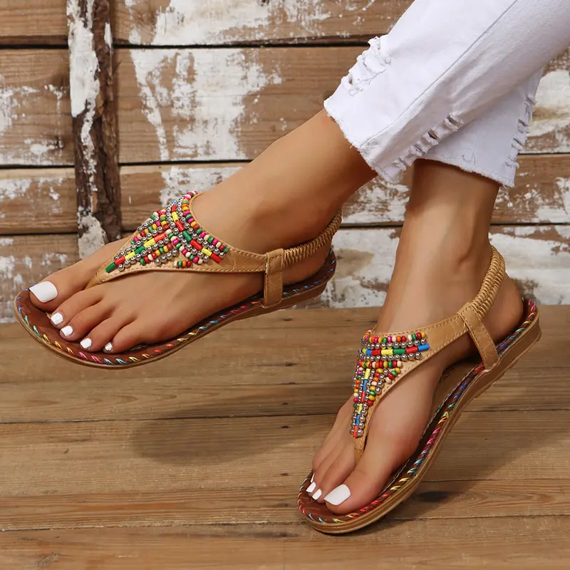 Bohemia Style Flat Heels Sandals Women 2023 Summer Clip Toe Gladiator Sandals Woman Plus Size 43 Rome Beach Shoes Flip-Flops