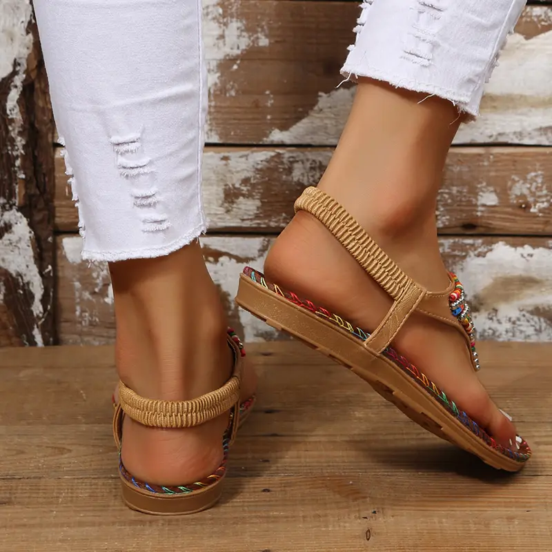 Bohemia Style Flat Heels Sandals Women 2023 Summer Clip Toe Gladiator Sandals Woman Plus Size 43 Rome Beach Shoes Flip-Flops