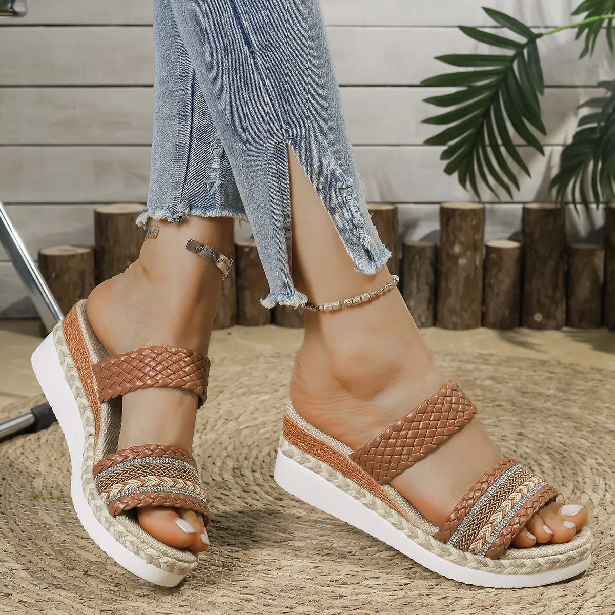Bohemia Style Wedge Sandals Women 2025 Summer Thick Bottom Platform Sandals Woman Plus Size 43 Non Slip Beach Shoes Footwear