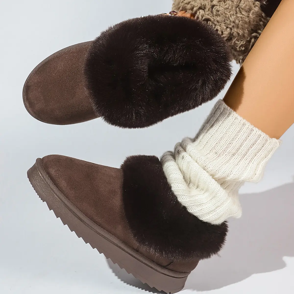 Non Slip Flat Heels Snow Boots for Women 2025 Winter Warm Thicken Plush Ankle Boots Woman Faux Fur Platform Cotton Botas Mujer
