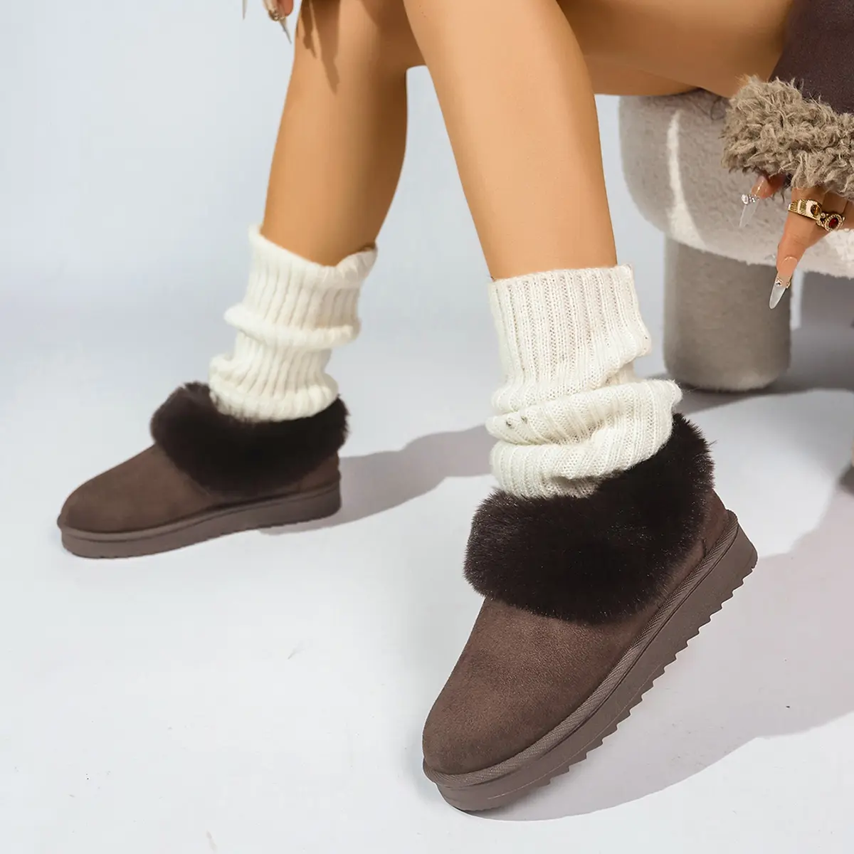 Non Slip Flat Heels Snow Boots for Women 2025 Winter Warm Thicken Plush Ankle Boots Woman Faux Fur Platform Cotton Botas Mujer
