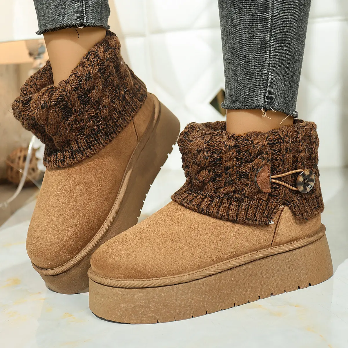 Warm Thicken Plush Snow Boots for Women 2025 Winter Thick Bottom Sock Ankle Boots Woman Non Slip Platform Cotton Botas Mujer