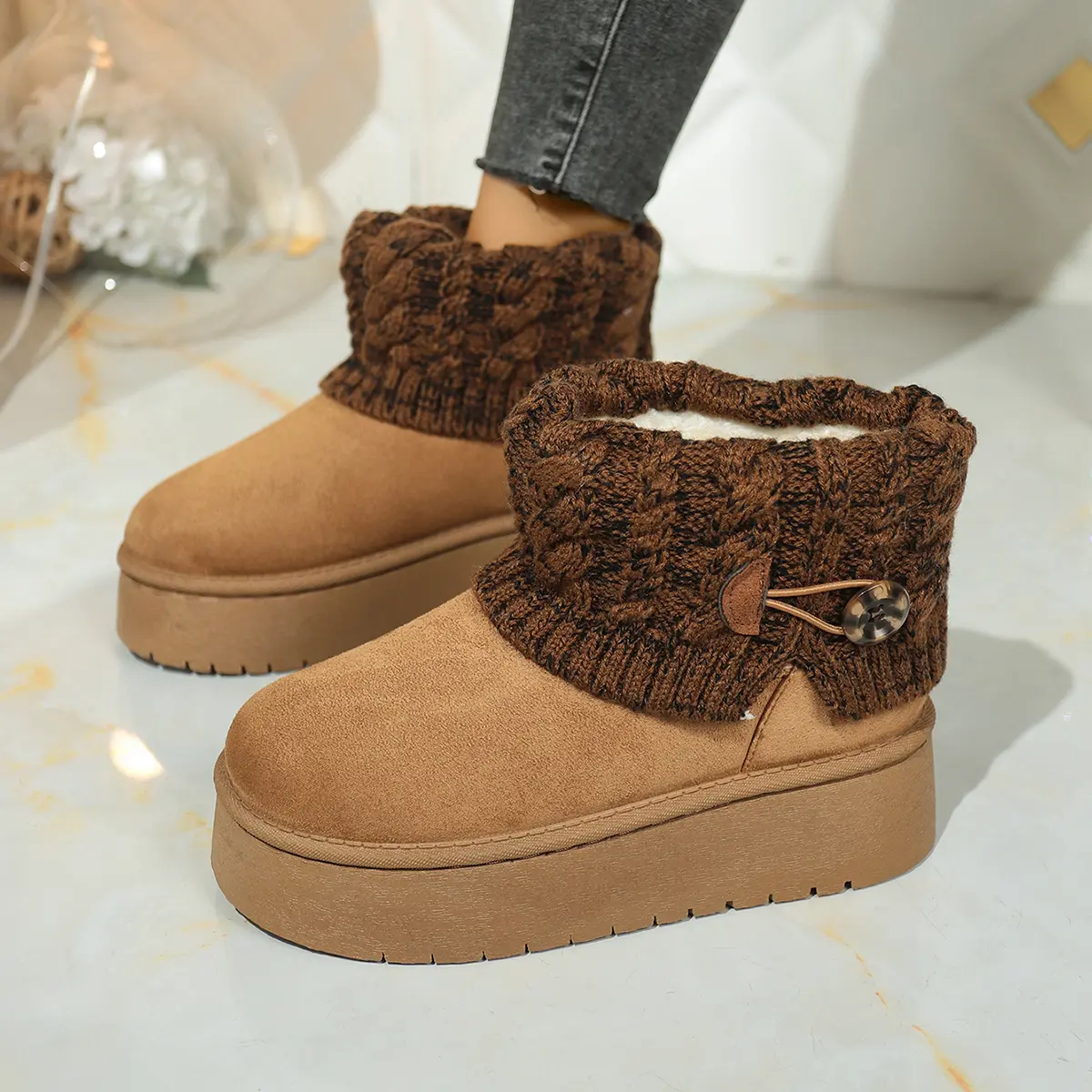 Warm Thicken Plush Snow Boots for Women 2025 Winter Thick Bottom Sock Ankle Boots Woman Non Slip Platform Cotton Botas Mujer