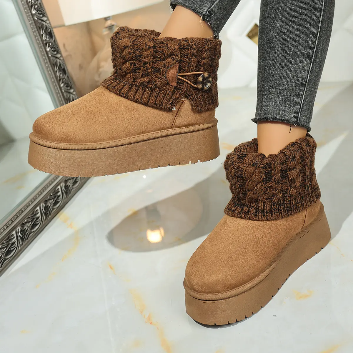 Warm Thicken Plush Snow Boots for Women 2025 Winter Thick Bottom Sock Ankle Boots Woman Non Slip Platform Cotton Botas Mujer