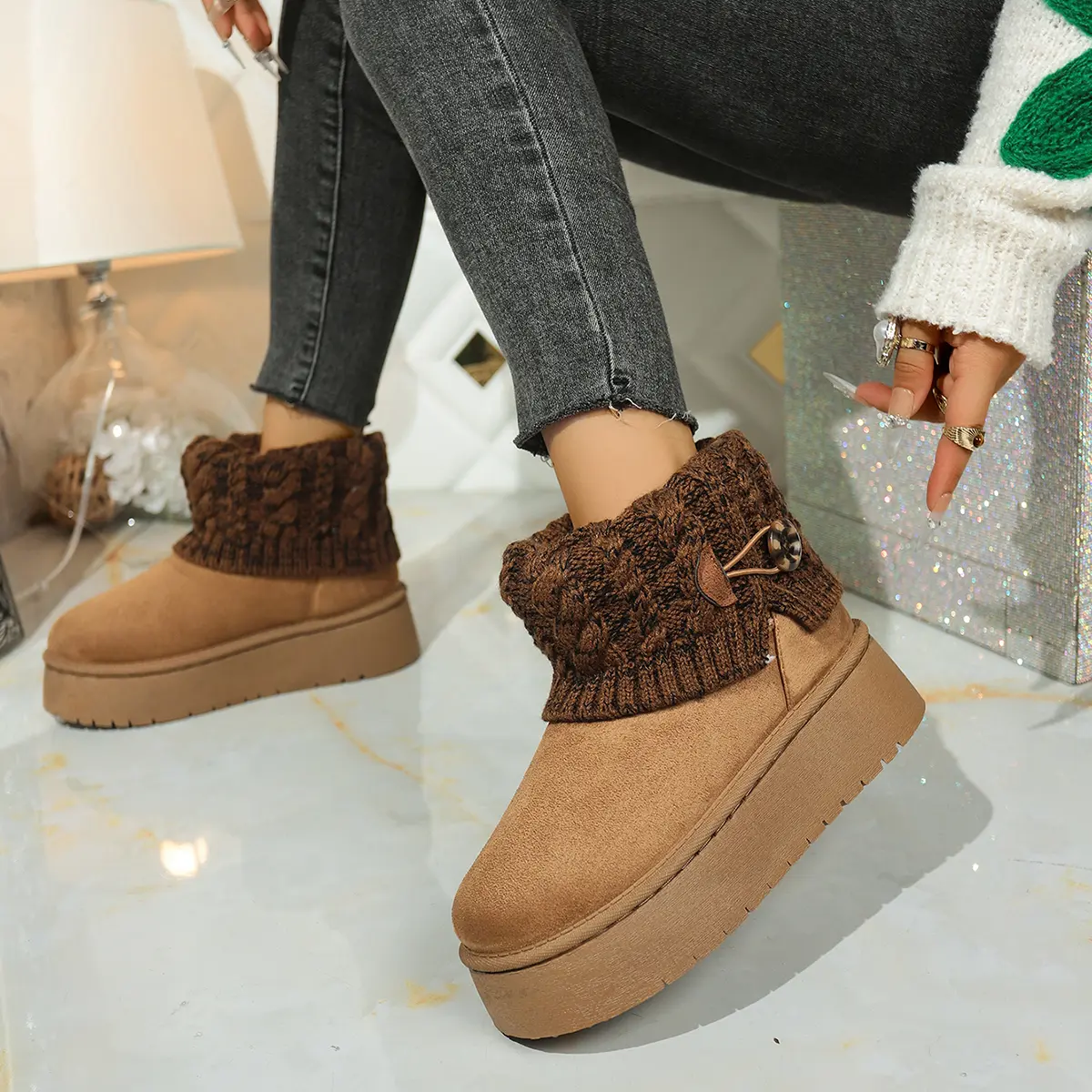 Warm Thicken Plush Snow Boots for Women 2025 Winter Thick Bottom Sock Ankle Boots Woman Non Slip Platform Cotton Botas Mujer