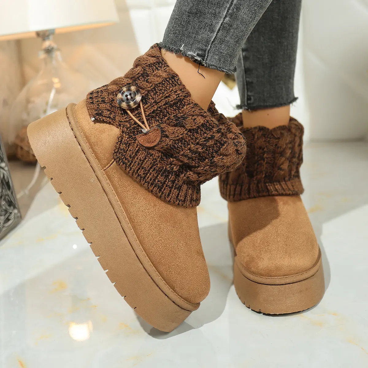 Warm Thicken Plush Snow Boots for Women 2025 Winter Thick Bottom Sock Ankle Boots Woman Non Slip Platform Cotton Botas Mujer