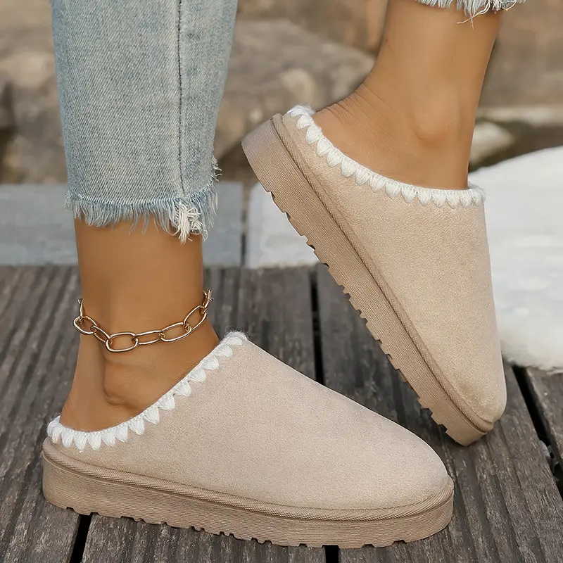 Winter Warm Thicken Plush Cotton Slippers Women Comfort Thick Sole Anti Slip Home Slippers Plus Size Faux Suede Platform Slides