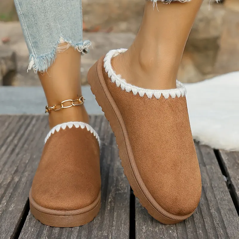 Winter Warm Thicken Plush Cotton Slippers Women Comfort Thick Sole Anti Slip Home Slippers Plus Size Faux Suede Platform Slides
