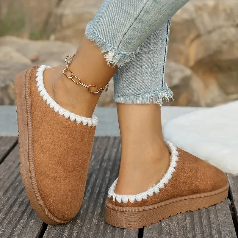 Winter Warm Thicken Plush Cotton Slippers Women Comfort Thick Sole Anti Slip Home Slippers Plus Size Faux Suede Platform Slides