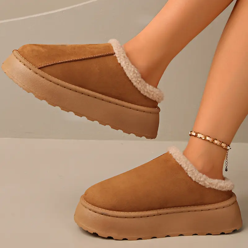 Faux Suede Winter Warm Snow Boots Women Plus Size Thicken Plush Cotton Padded Slippers Thick Sole Non Slip Platform Casual Shoes
