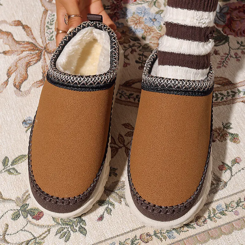 Faux Suede Thick Sole Snow Boots for Women Winter Thicken Plush Cotton Padded Slippers Warm Comfort Chunky Platform Ankle Boots