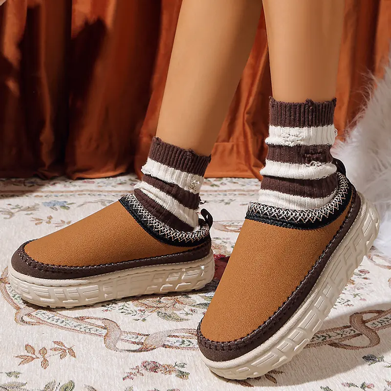 Faux Suede Thick Sole Snow Boots for Women Winter Thicken Plush Cotton Padded Slippers Warm Comfort Chunky Platform Ankle Boots