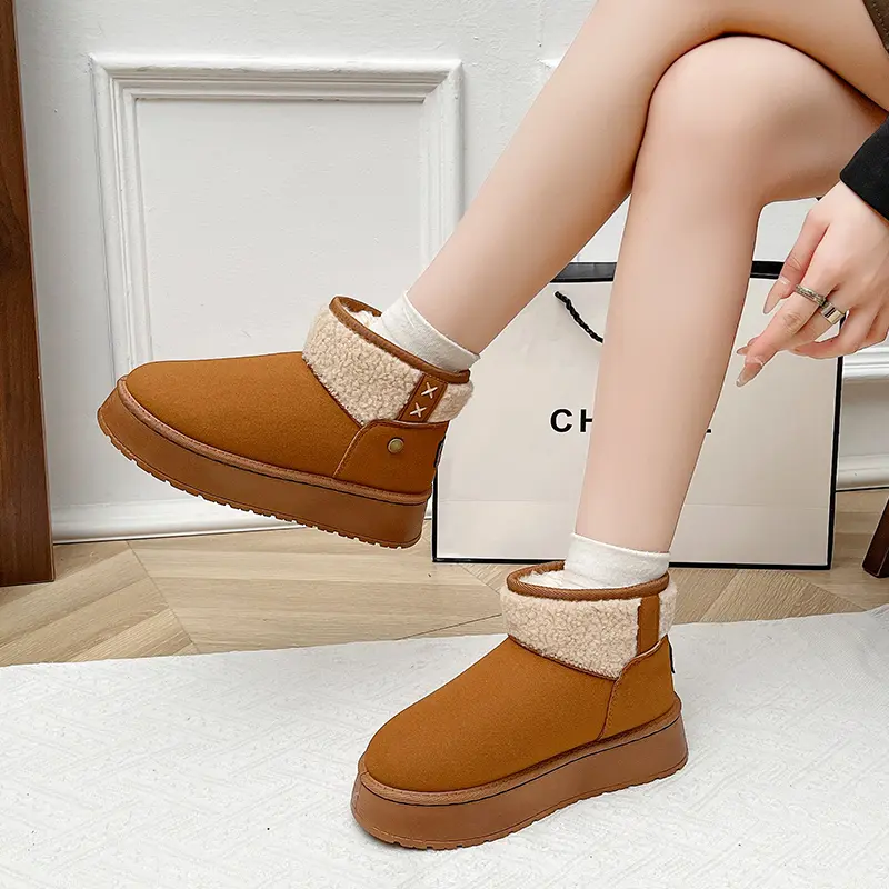 Women Warm Thicken Plush Snow Boots 2025 Winter Non Slip Thick Bottom Cotton Shoes Woman Faux Suede Chunky Platform Ankle Botas