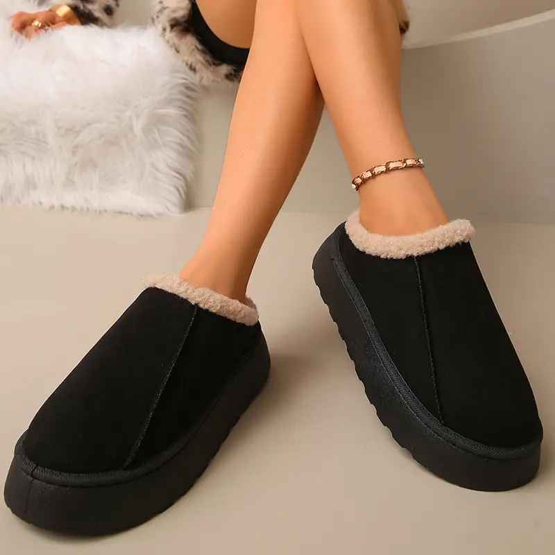 Faux Suede Winter Warm Snow Boots Women Plus Size Thicken Plush Cotton Padded Slippers Thick Sole Non Slip Platform Casual Shoes