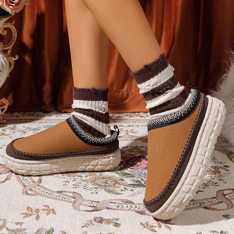 Faux Suede Thick Sole Snow Boots for Women Winter Thicken Plush Cotton Padded Slippers Warm Comfort Chunky Platform Ankle Boots