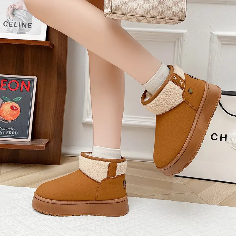 Women Warm Thicken Plush Snow Boots 2025 Winter Non Slip Thick Bottom Cotton Shoes Woman Faux Suede Chunky Platform Ankle Botas