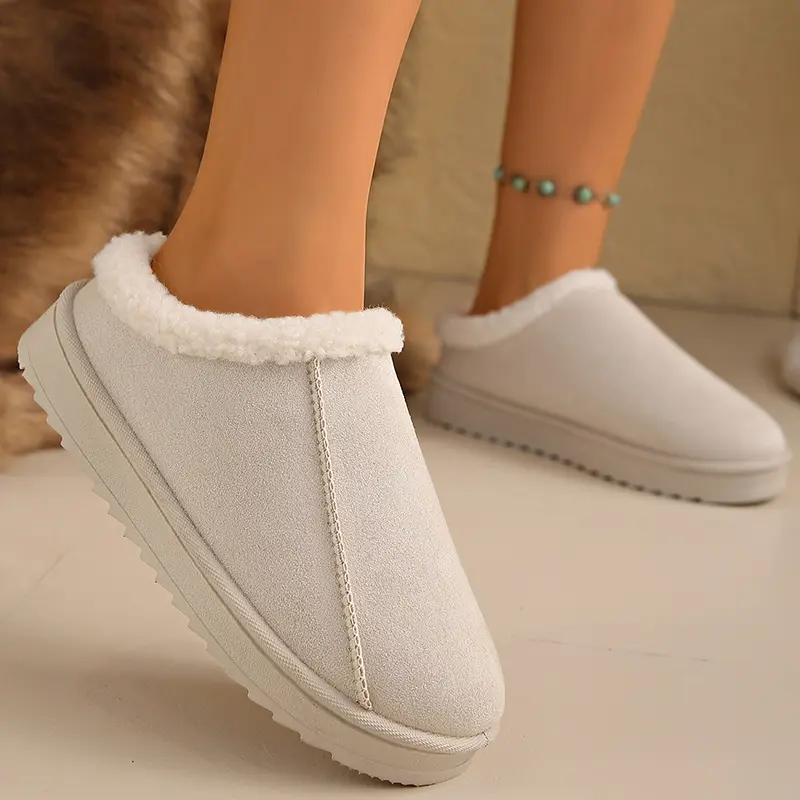 Women's Faux Suede Warm Comfort Ankle Boots Thicken Plush Cotton Padded Slippers Winter Thick Sole Platform Snow Boots Woman